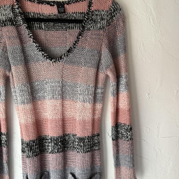 Striped Sweater Dress Y2k Small Knit Long Sleeve‎ Pocket Tunic Top Grunge Fall - Picture 2 of 7